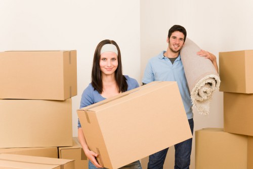Packed office items and labelled crates for a central London relocation