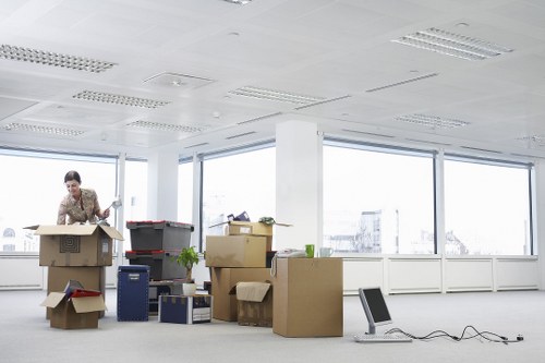 Moving office equipment in a Belgravia commercial building